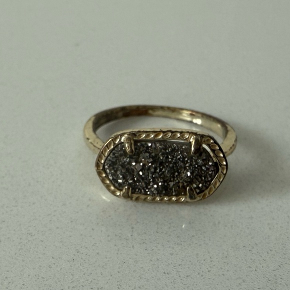 Kendra Scott Ella Platinum Drusy Gold Tone Ring Size 8 - Picture 2 of 6